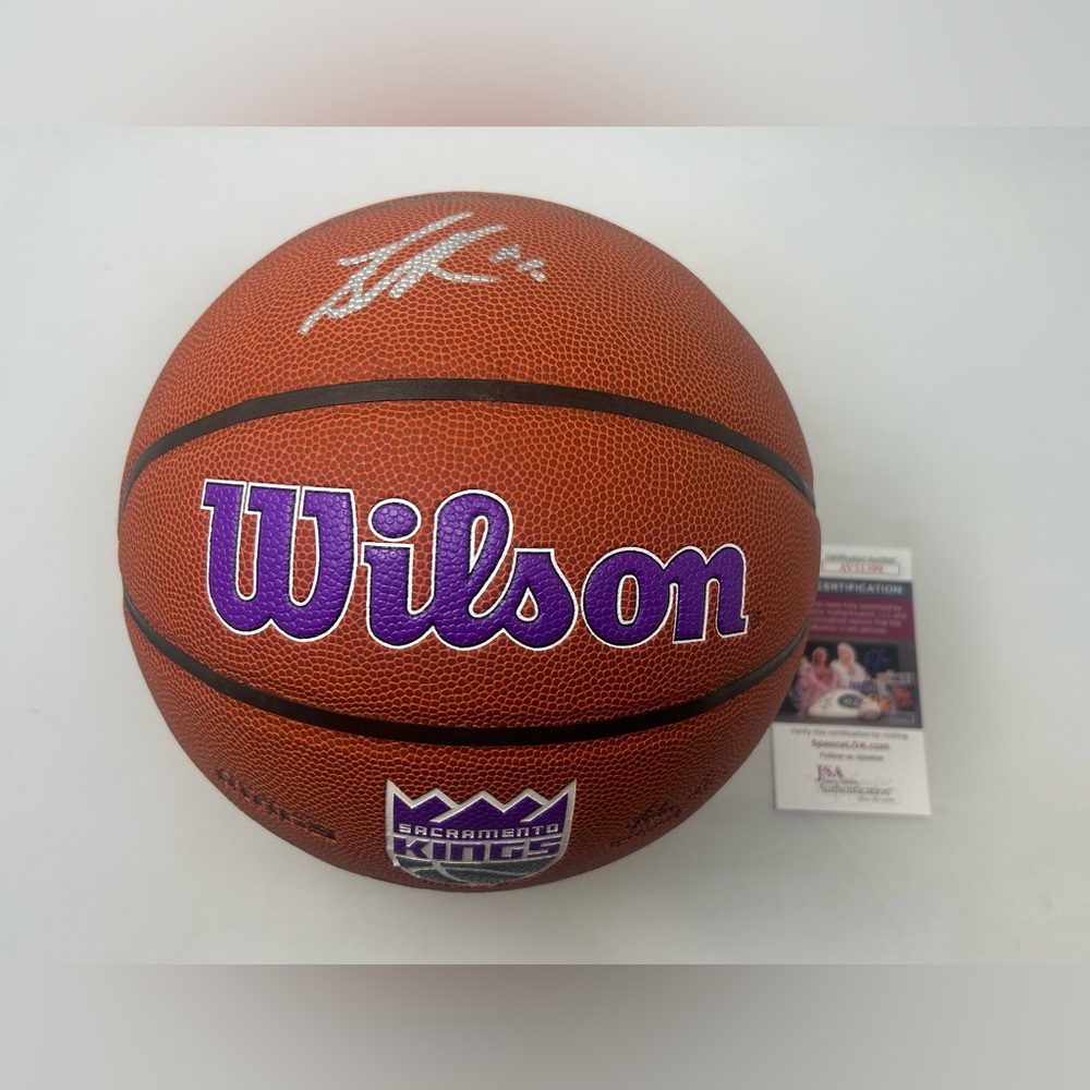 Mike Bibby signed Sacramento Kings Logo Basketball JSA COA